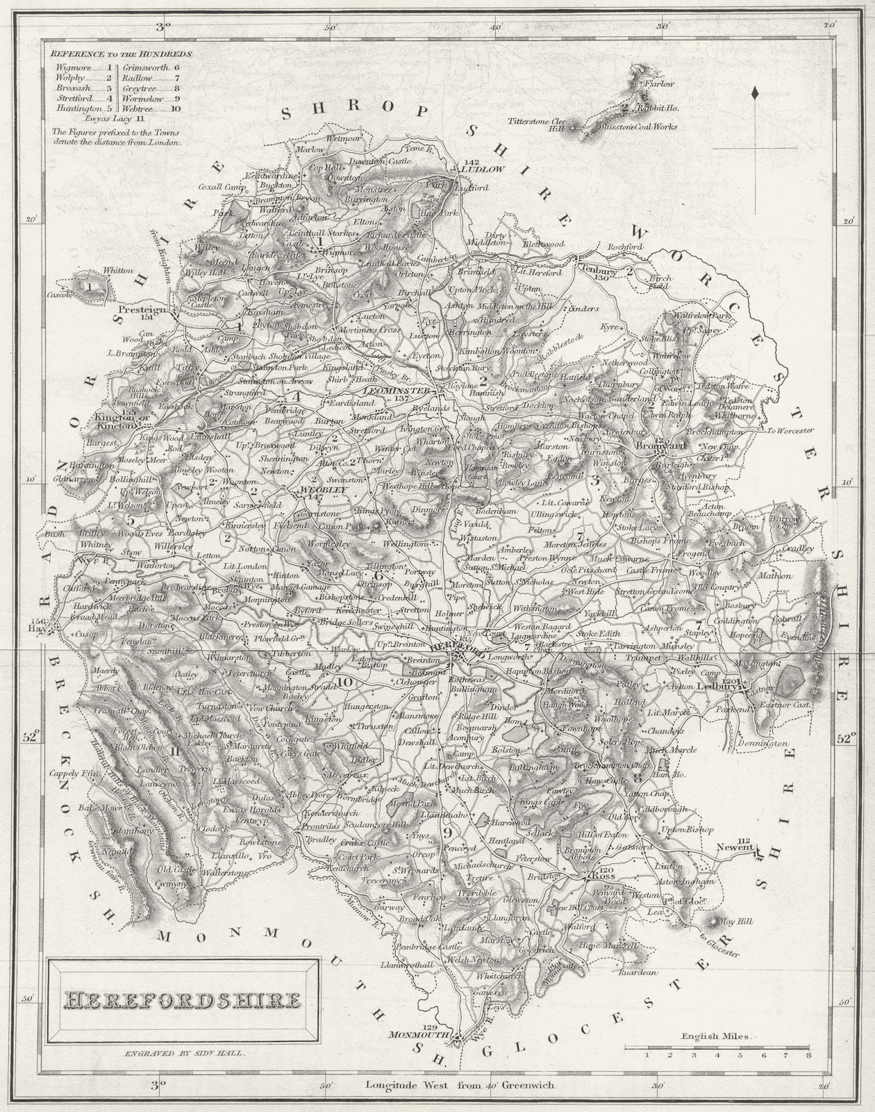 HEREFORD. Herefordshire. Hall 1831 old antique vintage map plan chart